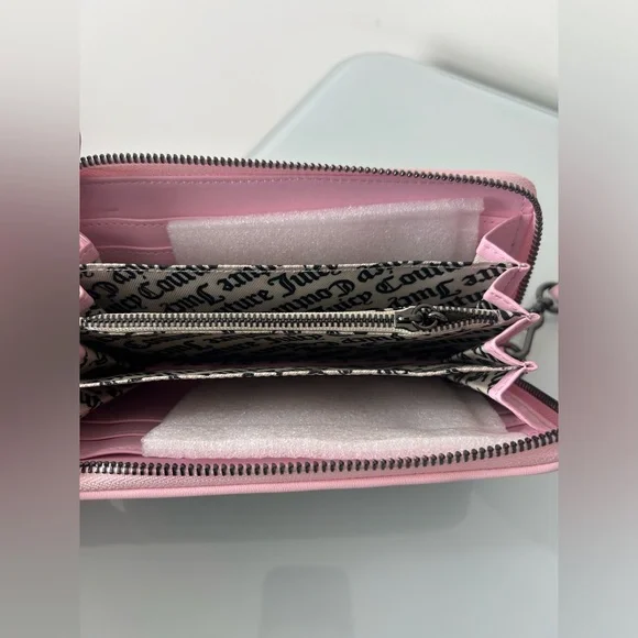 Viral Juicy Couture UK Scottie Dog Black and Pink velour Zip Long Wallet - Picture 7 of 7